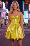 Metallic Green A-Line Sweetheart Corset Ruched Homecoming Dress