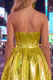 Metallic Green A-Line Sweetheart Corset Ruched Homecoming Dress