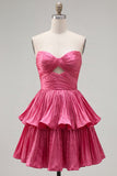 Metallic Green A-Line Tiered Sweetheart Pleated Ruched Cut Out Homecoming Dress
