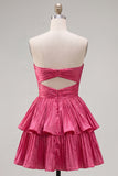 Metallic Green A-Line Tiered Sweetheart Pleated Ruched Cut Out Homecoming Dress