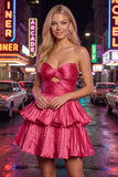 Metallic Green A-Line Tiered Sweetheart Pleated Ruched Cut Out Homecoming Dress