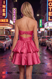 Metallic Green A-Line Tiered Sweetheart Pleated Ruched Cut Out Homecoming Dress