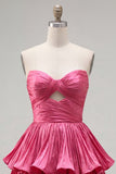 Metallic Green A-Line Tiered Sweetheart Pleated Ruched Cut Out Homecoming Dress