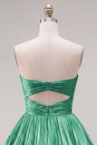 Metallic Green A-Line Tiered Sweetheart Pleated Ruched Cut Out Homecoming Dress