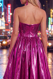 Royal Blue Metallic A-Line Sweetheart Ruched Corset Asymmetrical Homecoming Dress