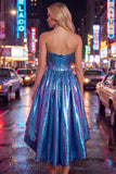 Royal Blue Metallic A-Line Sweetheart Ruched Corset Asymmetrical Homecoming Dress