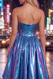 Royal Blue Metallic A-Line Sweetheart Ruched Corset Asymmetrical Homecoming Dress