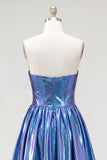 Royal Blue Metallic A-Line Sweetheart Ruched Corset Asymmetrical Homecoming Dress