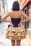 A-Line Black Golden Tiered Sweetheart Corset Homecoming Dress with Bow