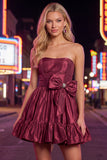Strapless Dark Green A-Line Ruffles Homecoming Dress with Bow