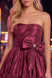Strapless Dark Green A-Line Ruffles Homecoming Dress with Bow