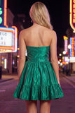 Strapless Dark Green A-Line Ruffles Homecoming Dress with Bow