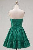 Strapless Dark Green A-Line Ruffles Homecoming Dress with Bow