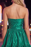 Strapless Dark Green A-Line Ruffles Homecoming Dress with Bow