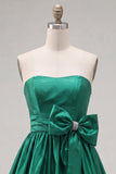 Strapless Dark Green A-Line Ruffles Homecoming Dress with Bow