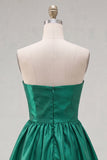 Strapless Dark Green A-Line Ruffles Homecoming Dress with Bow