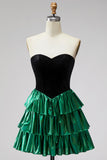 Sweetheart A-Line Black Green Tiered 80s Homecoming Dress with Lace Up Back