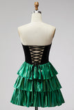 Sweetheart A-Line Black Green Tiered 80s Homecoming Dress with Lace Up Back