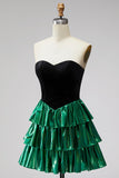 Sweetheart A-Line Black Green Tiered 80s Homecoming Dress with Lace Up Back