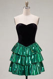 Sweetheart A-Line Black Green Tiered Homecoming Dress with Lace Up Back