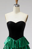 Sweetheart A-Line Black Green Tiered 80s Homecoming Dress with Lace Up Back