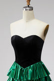 Sweetheart A-Line Black Green Tiered 80s Homecoming Dress with Lace Up Back