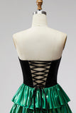 Sweetheart A-Line Black Green Tiered 80s Homecoming Dress with Lace Up Back