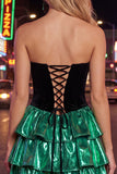 Sweetheart A-Line Black Green Tiered Homecoming Dress with Lace Up Back