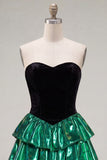 Sweetheart A-Line Black Green Tiered Homecoming Dress with Lace Up Back