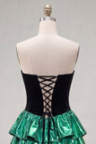 Sweetheart A-Line Black Green Tiered Homecoming Dress with Lace Up Back