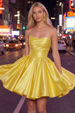 Mint A-Line Strapless Satin Ruched Homecoming Dress
