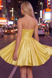 Mint A-Line Strapless Satin Ruched Homecoming Dress