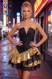 Black Golden A-Line Tiered Strapless Ruffle Short Homecoming Dress with Lace Up Back