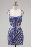Dark Blue Bodycon 2 Piece Homecoming Dress with Rhinestones