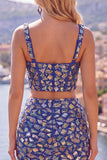 Dark Blue Bodycon 2 Piece Homecoming Dress with Rhinestones