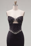 Black Bodycon Sweetheart Corset Satin Beaded Homecoming Dress with Bow