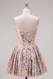 A-Line Grey Corset Floral Strapless Jacquard Homecoming Dress with Bow
