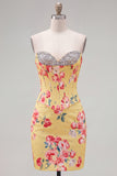 Sweetheart Yellow Corset Beaded Floral Tight Homecoming Dress