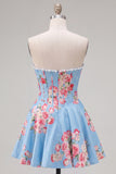 Strapless Yellow Pearl A-Line Corset Floral Homecoming Dress