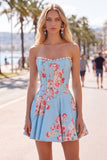 Strapless Yellow Pearl A-Line Corset Floral Homecoming Dress