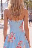 Strapless Yellow Pearl A-Line Corset Floral Homecoming Dress