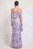 Off the Shoulder Navy Green Mermaid Jacquard Floral Long Mother Of the Bride Dress