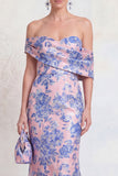Off the Shoulder Navy Green Mermaid Jacquard Floral Long Mother Of the Bride Dress