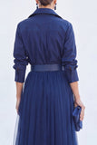 A-Line Grey Blue Tulle Long Mother Of the Bride Dress with Belt