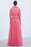 A-Line Grey Blue Tulle Long Mother Of the Bride Dress with Belt