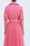 A-Line Grey Blue Tulle Long Mother Of the Bride Dress with Belt
