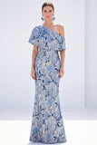Yellow Mermaid One Shoulder Floral Long Mother Of the Bride Dress