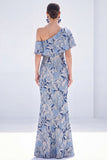 Yellow Mermaid One Shoulder Floral Long Mother Of the Bride Dress