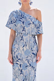 Yellow Mermaid One Shoulder Floral Long Mother Of the Bride Dress