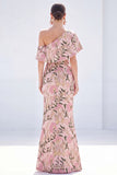 Yellow Mermaid One Shoulder Floral Long Mother Of the Bride Dress